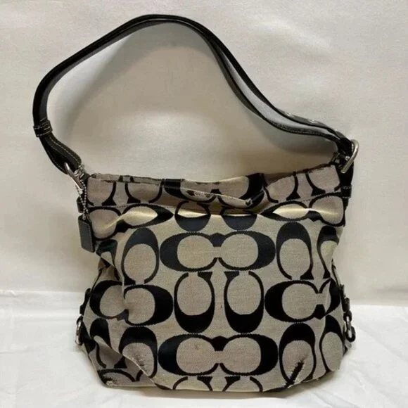 Coach Hobo Shoulderbag F15067 Signature Gray Canvas Black Leather Hand Bag READ - Picture 15 of 16